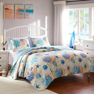 AQUA Montego Coastal  Quilt Set 3-Piece  King/Cal King